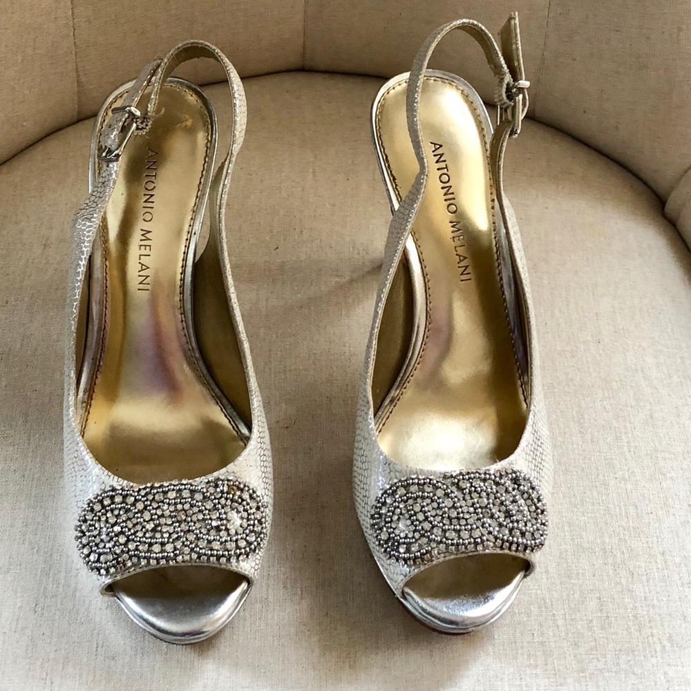 Antonio Melani Embellished Silver High Heel Pumps